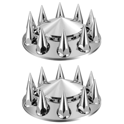Semi Truck Front Axle Wheel Covers, Spiked ABS Chrome