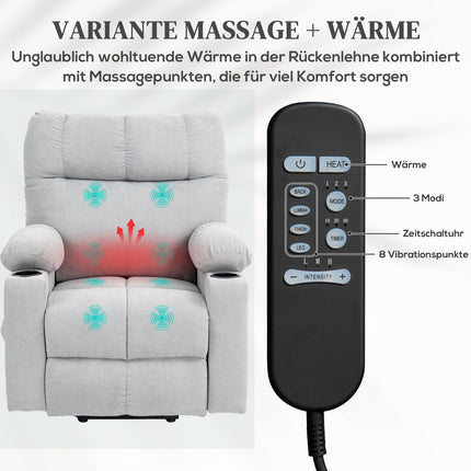 Electric recliner with stand-up assistance, massage & heating