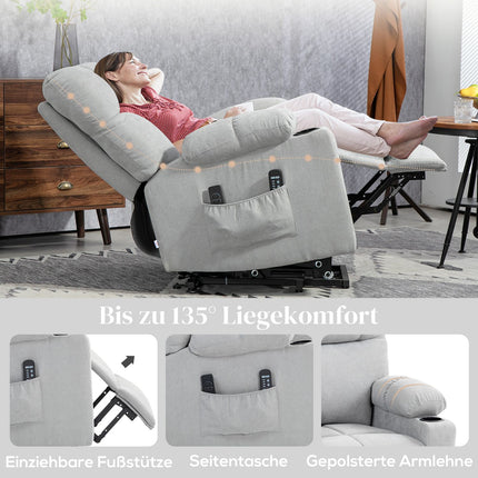 Electric recliner with stand-up assistance, massage & heating