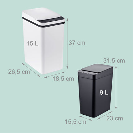 Sensor Kitchen Bins Set, 9L & 15L, Black-White