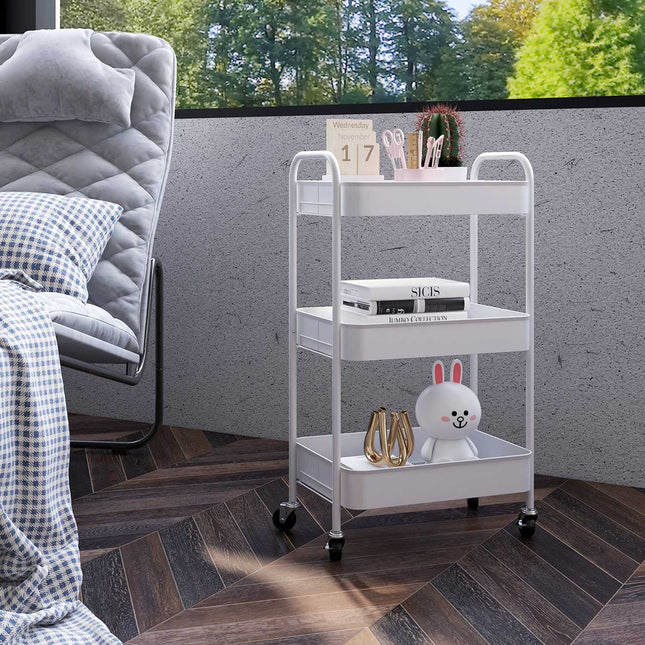 3-level serving trolley in steel for kitchen, white