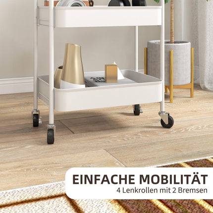 3-level serving trolley in steel for kitchen, white