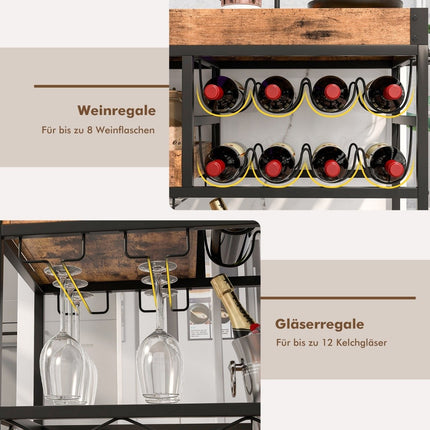 Serving Trolley 3 Tier Rolling Bar Trolley with Removable Tray 80 x 40 x 83 cm Rustic Brown