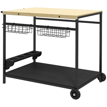 Outdoor garden cart - 2 tiers, fir wood, storage basket