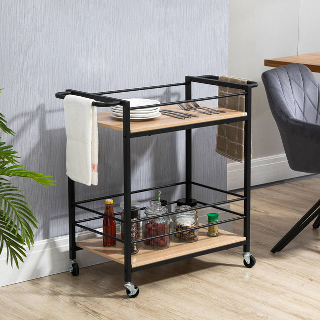 Kitchen serving trolley, 2-story, wheels with brakes, 60 kg capacity
