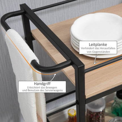 Kitchen serving trolley, 2-story, wheels with brakes, 60 kg capacity