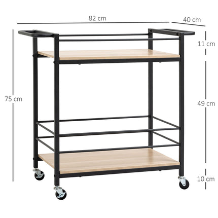 Kitchen serving trolley, 2-story, wheels with brakes, 60 kg capacity