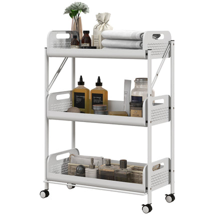 Folding 3-level serving trolley in steel with net baskets