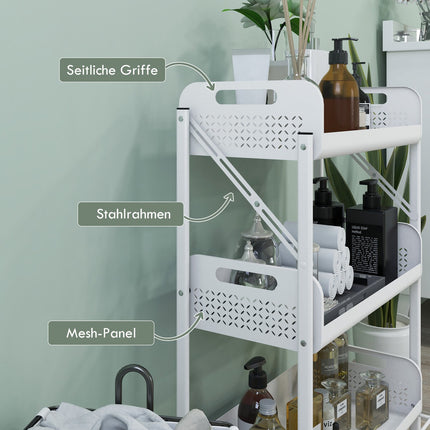 Folding 3-level serving trolley in steel with net baskets