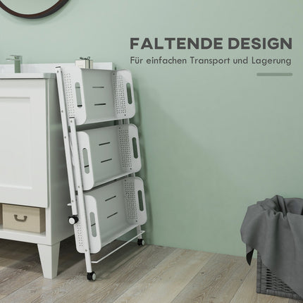 Folding 3-level serving trolley in steel with net baskets
