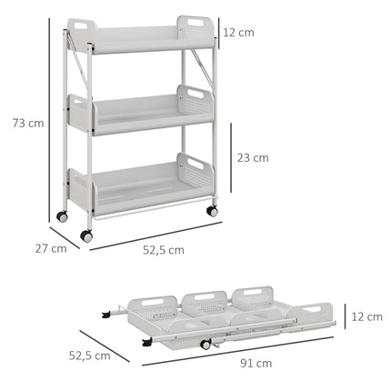 Folding 3-level serving trolley in steel with net baskets