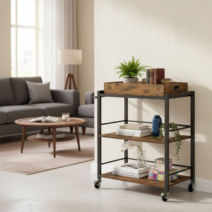 Serving Trolley with Removable Tray and Brakes
