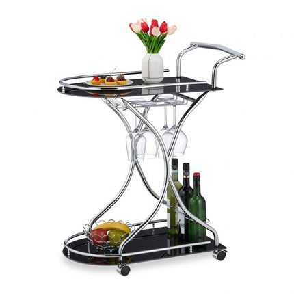 Serving trolley chrome and black glass