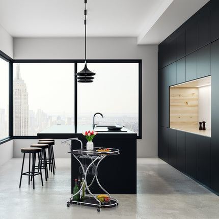 Serving trolley chrome and black glass