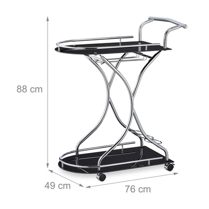 Serving trolley chrome and black glass