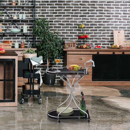 Serving trolley chrome and black glass