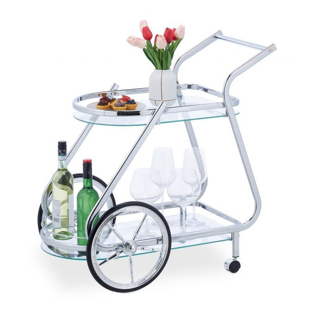 Serving trolley chrome and glass