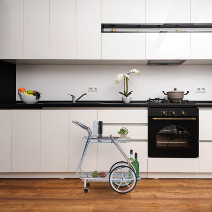Serving trolley chrome and glass