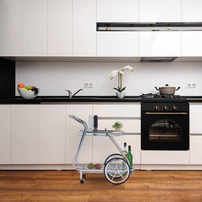 Serving trolley chrome and glass