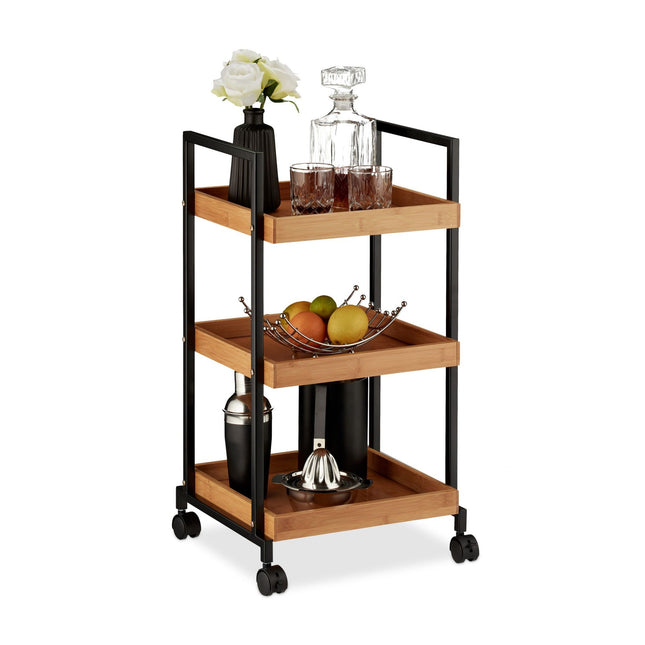 Serving trolley in bamboo with 3 shelves