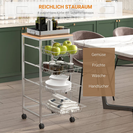 Kitchen trolley with metal baskets, silver, 36.5 x 89 cm