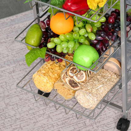 Kitchen trolley with metal baskets, silver, 36.5 x 89 cm