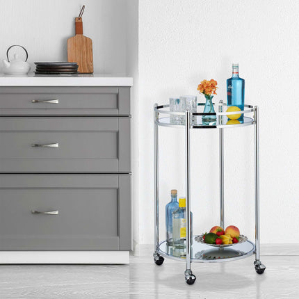 Serving trolley round silver