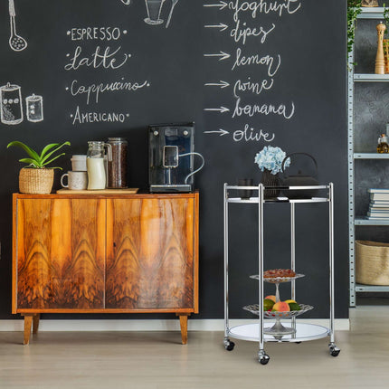 Serving trolley round silver