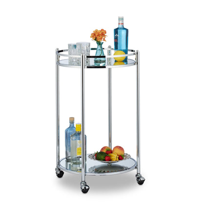 Serving trolley round silver