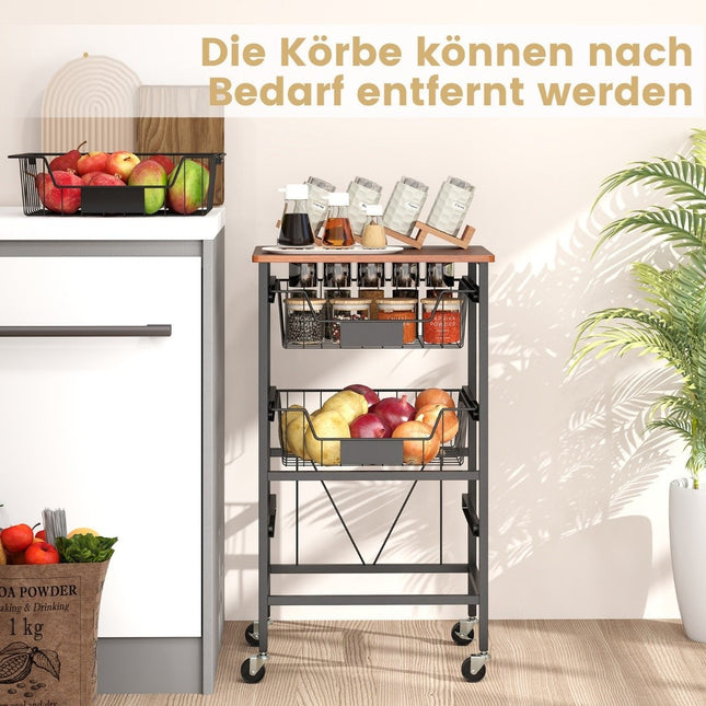 Serving trolley with wheels Vegetable rack with extendable baskets Trolley with 4 levels 42 x 31 x 74 cm