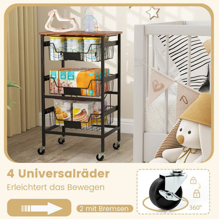 Serving trolley with wheels Vegetable rack with extendable baskets Trolley with 4 levels 42 x 31 x 74 cm