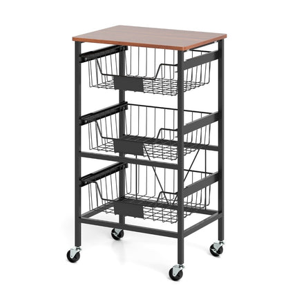 Serving trolley with wheels Vegetable rack with extendable baskets Trolley with 4 levels 42 x 31 x 74 cm