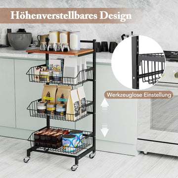 Serving trolley with wheels Vegetable rack with pull-out baskets 40 x 31 x 88 cm