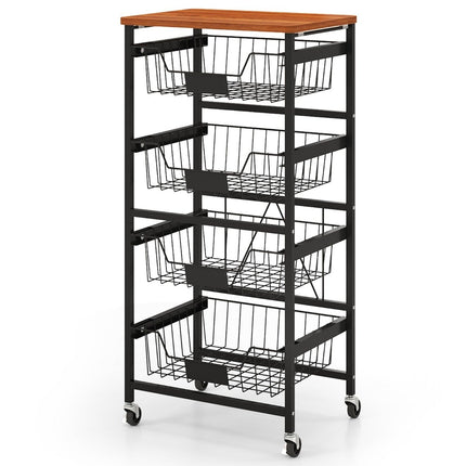 Serving trolley with wheels, vegetable rack with pull-out baskets for kitchen, dining room, 42 x 31 x 89 cm