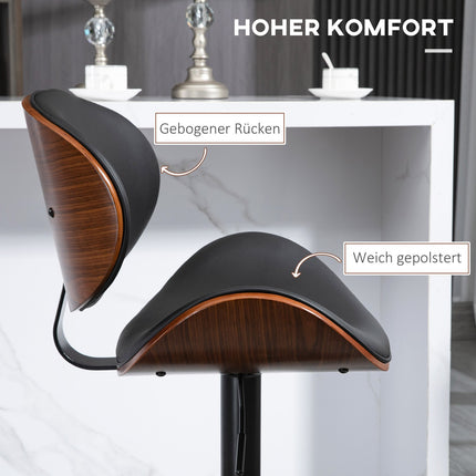 Set of 2 height-adjustable barstools in artificial leather