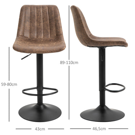 Height-adjustable brown barstools, set of 2, polyester