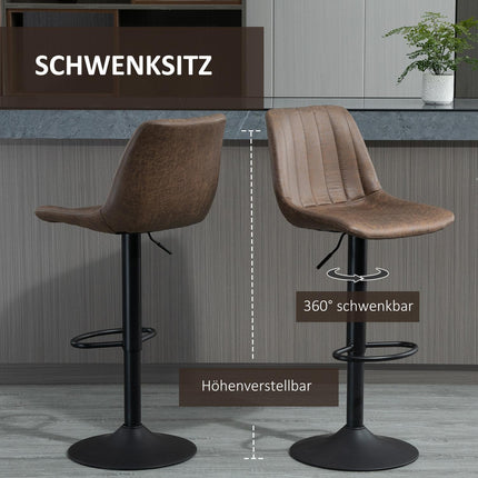 Height-adjustable brown barstools, set of 2, polyester