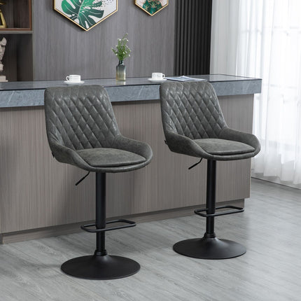 Height-adjustable bar stools, set of 2, dark gray artificial leather