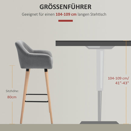 Set of 2 gray barstools, linen cushions, footrest