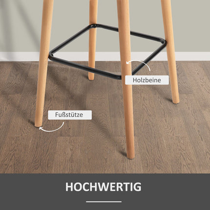 Set of 2 gray barstools, linen cushions, footrest
