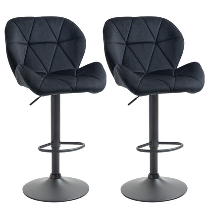 Set of 2 black swivel barstools, velvet, adjustable height