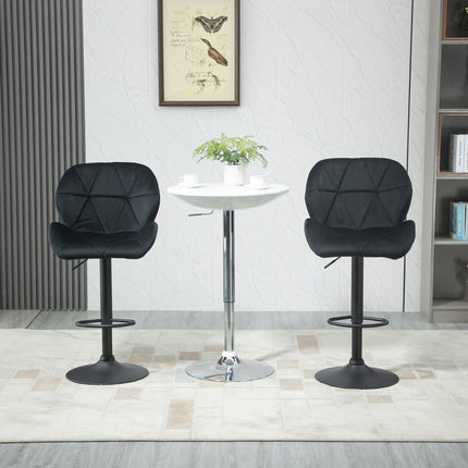 Set of 2 black swivel barstools, velvet, adjustable height