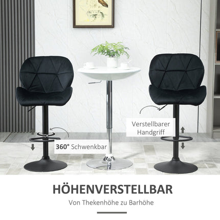 Set of 2 black swivel barstools, velvet, adjustable height