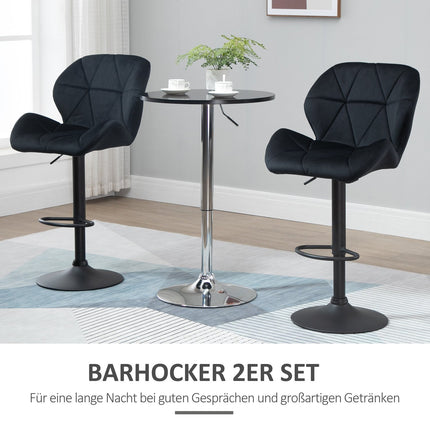 Set of 2 black swivel barstools, velvet, adjustable height