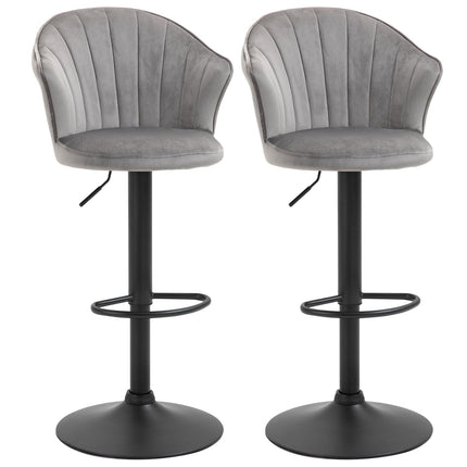 Adjustable Swivel Velvet Bar Stools, Set of 2, Gray