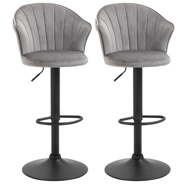 Adjustable Swivel Velvet Bar Stools, Set of 2, Gray
