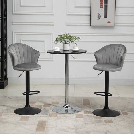 Adjustable Swivel Velvet Bar Stools, Set of 2, Gray