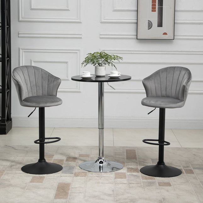 Adjustable Swivel Velvet Bar Stools, Set of 2, Gray
