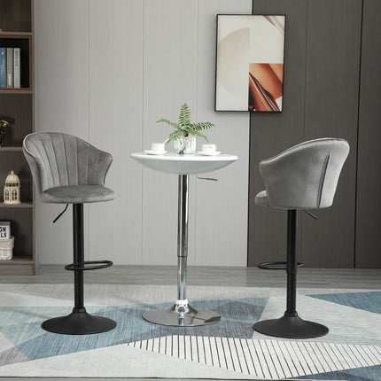 Adjustable Swivel Velvet Bar Stools, Set of 2, Gray