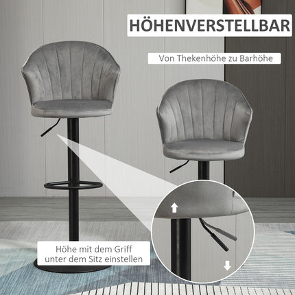 Adjustable Swivel Velvet Bar Stools, Set of 2, Gray